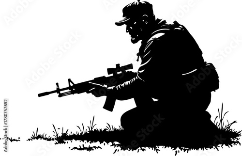 Kneeling Soldier with Rifle Silhouette Vector