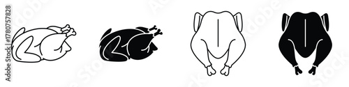 Chicken icon in linear and clipart style pack on white background.