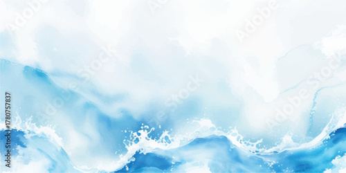 Abstract watercolor ocean background with blue and white hues perfect for summer designs and creative projects