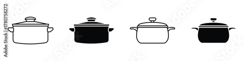 Cooking pot icon in linear and clipart style pack on white background.