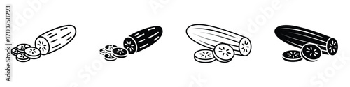Cucumber icon in linear and clipart style pack on white background.