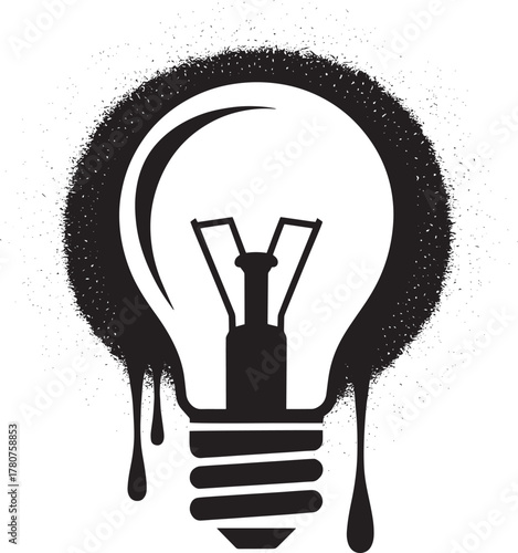 Stencil light bulb vector illustration graffiti black drawing dripping paint abstract symbol concept design