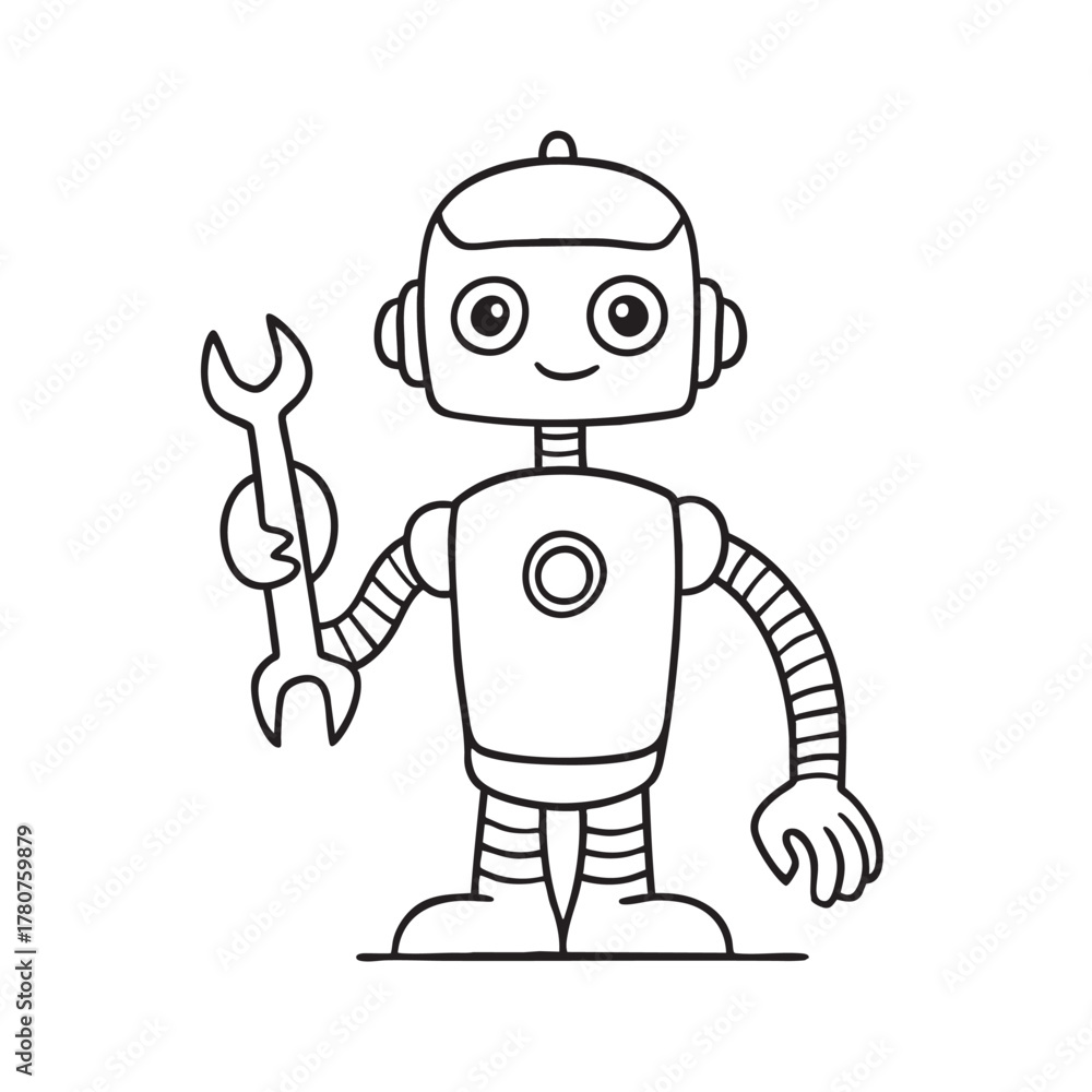 Fototapeta premium Maintenance robot holding a wrench prepared for routine fixes