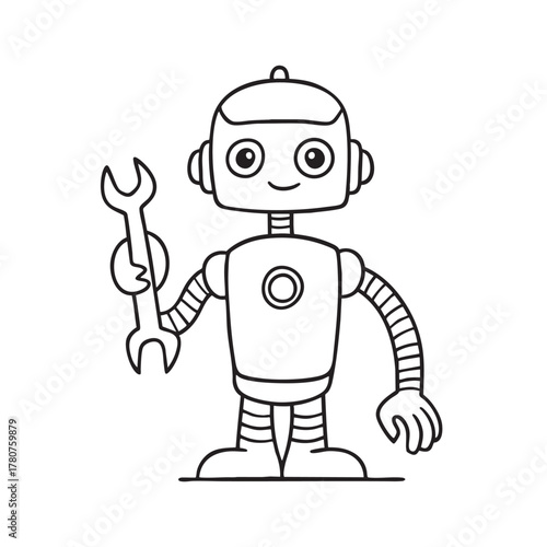 Maintenance robot holding a wrench prepared for routine fixes