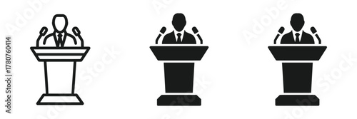 Speaker icon of person at the podium, vector illustration for conference, seminar, presentation, and public speaking design
