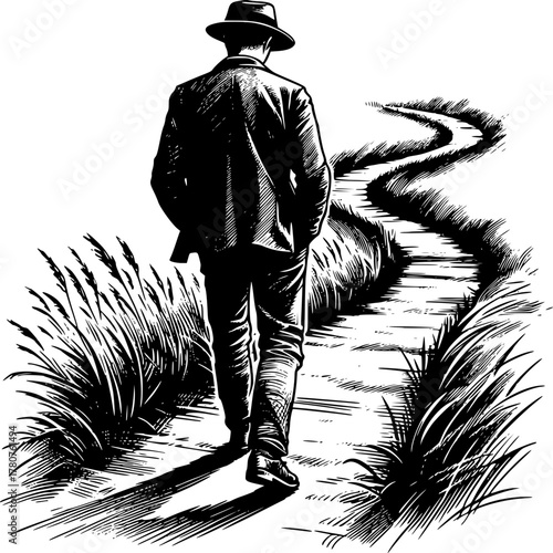 Journey of Solitude: Silhouette of an individual takes a walk on a winding path, a journey filled with introspection and a serene sense of exploration.