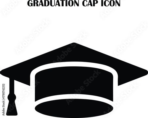 Minimal graduation cap icon vector — education, learning, success, and achievement symbol for academic design and digital use