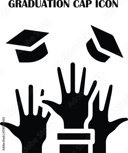 Minimal graduation cap icon vector — education, learning, success, and achievement symbol for academic design and digital use