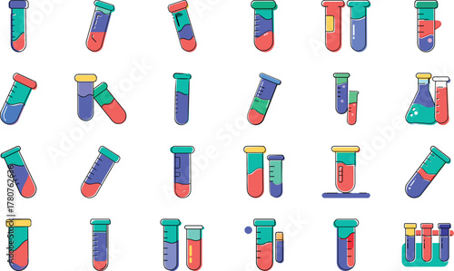 Modern Flat Medical and Healthcare Icons Set – Hospital, Doctor, Pharmacy, Laboratory, DNA, Medicine, Injection, Ambulance, Microscope, Heartbeat, Stethoscope, and Healthcare Equipment Vector Illustra