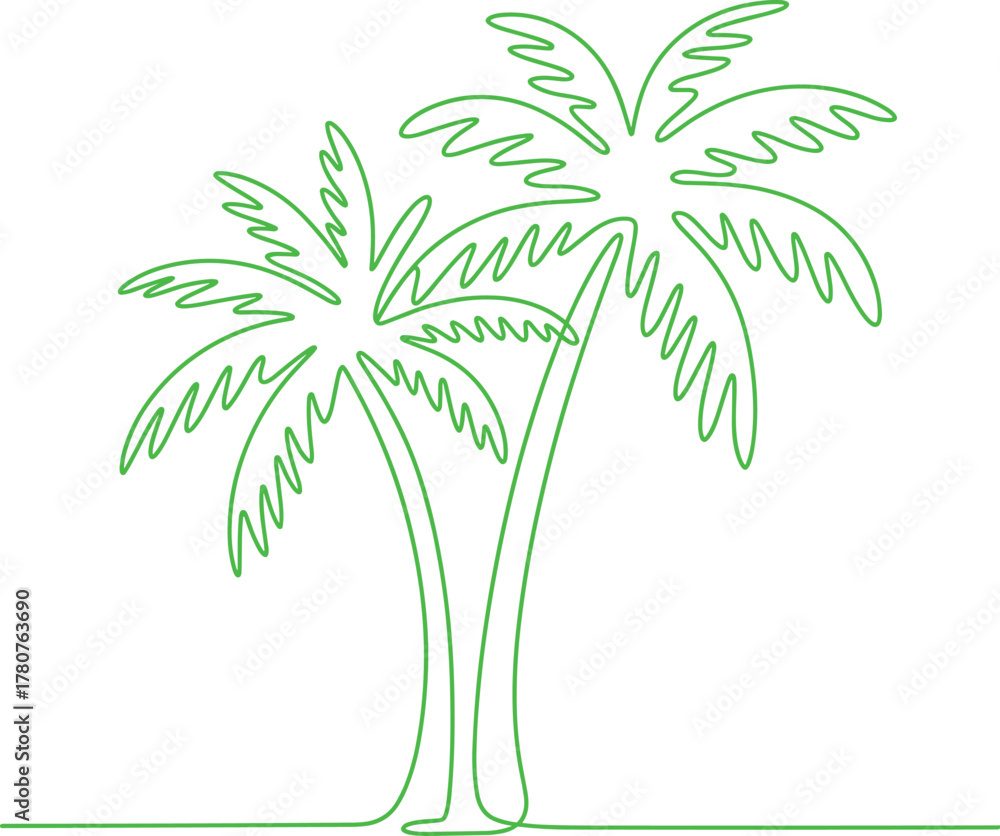 Obraz premium Two Green Palm Trees in Single Line Art tropical vacation