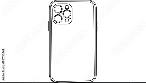 Minimalist line art drawing of a modern smartphone back with multiple camera lenses