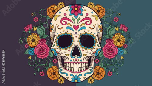 Vibrant Floral Sugar Skull for Día de los Muertos