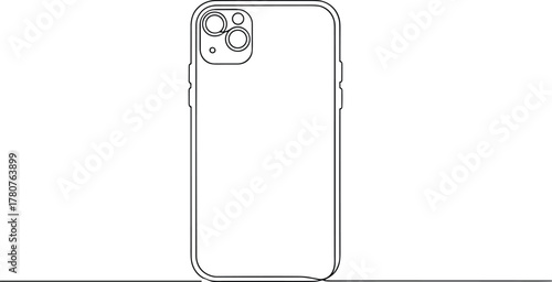 Minimalist line art drawing of a modern smartphone back with multiple camera lenses