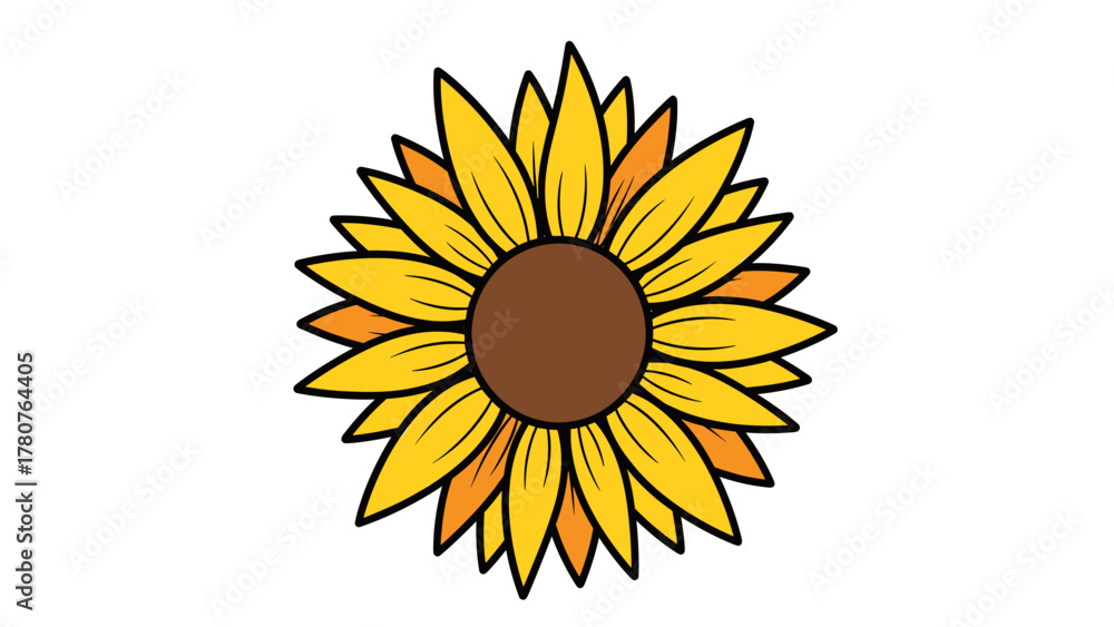 Fototapeta premium Vibrant Sunflower Flat Design Vector Illustration. Bright Yellow Petals, Brown Center, Simple Botanical Graphic Art.
