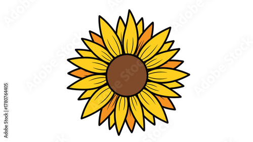 Vibrant Sunflower Flat Design Vector Illustration. Bright Yellow Petals, Brown Center, Simple Botanical Graphic Art.