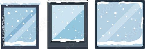 Illustration of snowy window frames with winter background  
