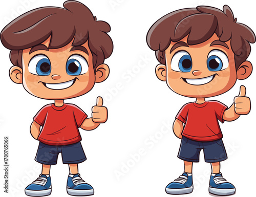 Smiling Cartoon Boy Character Giving Thumbs Up Sign, Perfect for Children's Media, Education, and Encouragement Concepts