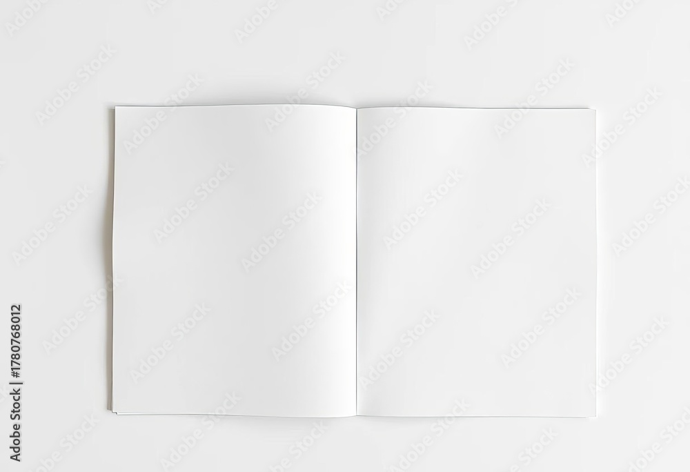 Fototapeta premium Two blank paper pages side-by-side, crisp white texture, connected, background