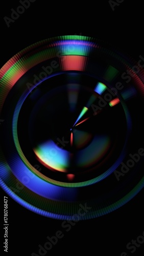 Photography Abstract iridescent circles with glowing lights, vertical orientation, 3d render