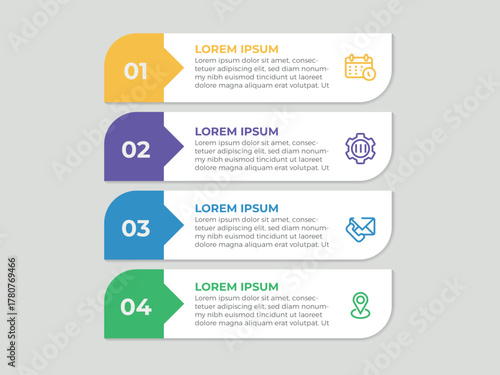 Business infographic design template with 4 options, steps or processes. Can be used for workflow layout, diagram, annual report, web design