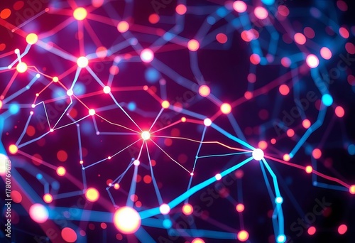 Abstract glowing network with AI circuitry and futuristic elements,  computer,  network