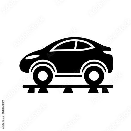 Streamlined Silhouette: An abstract depiction of a sleek car poised on a set of tracks, emphasizing motion and innovation.