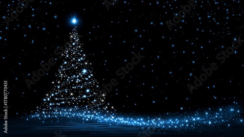 Árbol decorado por navidad, fondo azul y negro