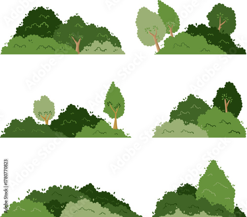 Stylized Green Bush and Tree Landscape Elements Collection