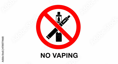 Prohibition sign for no vaping, showing a crossed-out electronic cigarette in a red circle, vector illustration