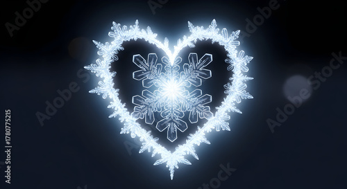 Glowing Heart Shaped Snowflake Design