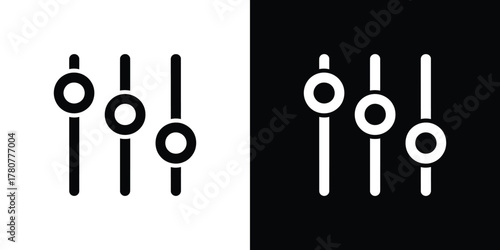 Equalizer Icon Set Controls with Round Adjustment Knobs on Split Background