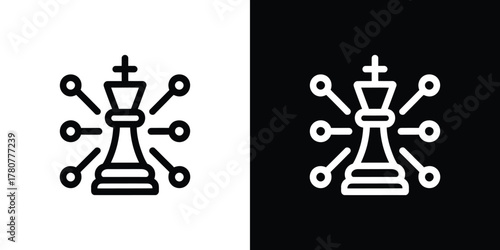 King Chess Piece with Connection Nodes Network Outline on White and Black Layouts