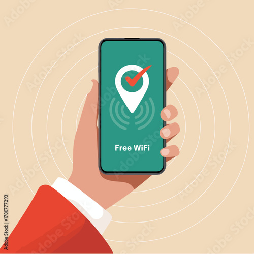 The image captures a hand holding a mobile phone with a 'Free WiFi' graphic, emphasizing the convenience and necessity of connectivity in contemporary society.