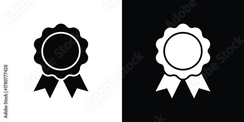 Monochrome rosette icon with ribbon outline in white and black variants