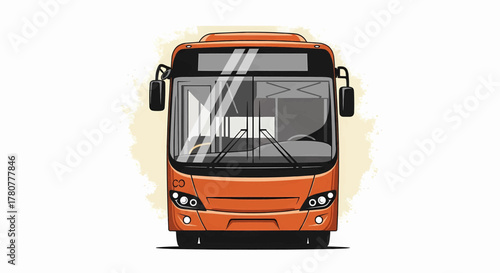 Front view of a modern orange city bus for public transportation, a detailed vector illustration