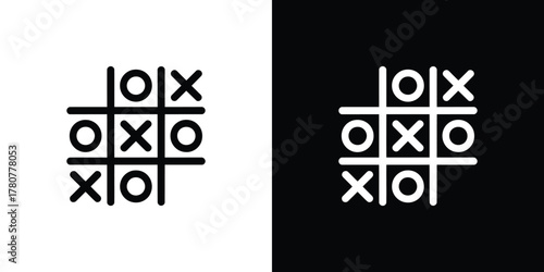 TicTacToe Grid Completed Game in Black and White, Featuring 'X' and 'O' Marks