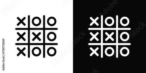 TicTacToe Game, X and O Symbols, Grid on Split Black and White Backgrounds