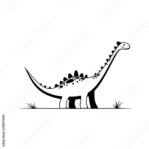 Iguanodon. Iguanodon simple black and white line art vector logo