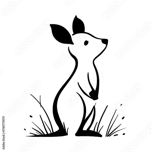 Wallaby. Wallaby simple black and white line art vector logo