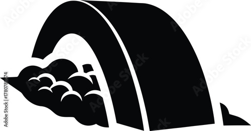 Waterfall Cascade Icon in Black and White Silhouette Simple Graphic Representation