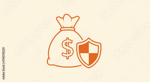 Financial security concept with a money bag and protection shield, a safe investment vector illustration