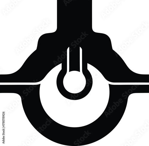 Stylized abstract representation of a power switch mechanism in solid black design vector element