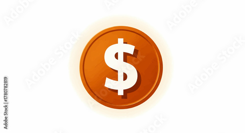 Golden coin icon with a dollar sign symbol representing currency, wealth, and global finance. Vector illustration