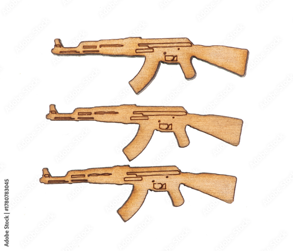 Naklejka premium Wooden Soviet military symbols isolated on white background