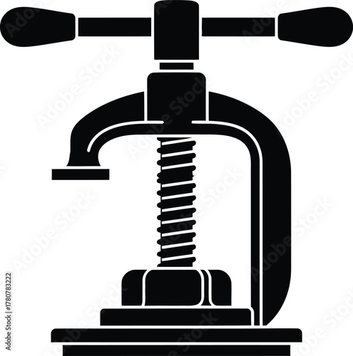 Illustration of a black Cclamp tool for holding objects securely during manufacturing or carpentry projects