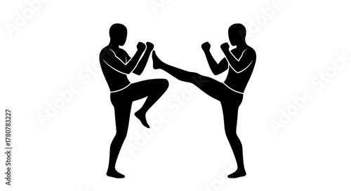 Muay thai fight black white icon 