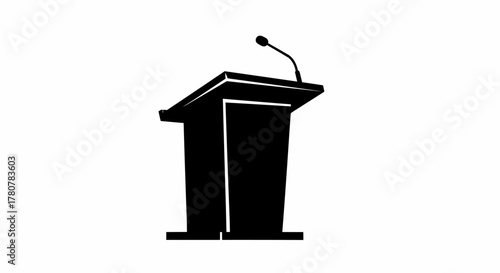 Black silhouette of a speaker's podium with microphone for public speaking vector illustration