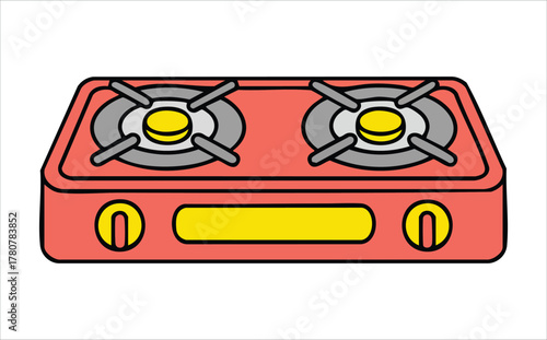gas stove with burner and control knob vector art isolated on white background