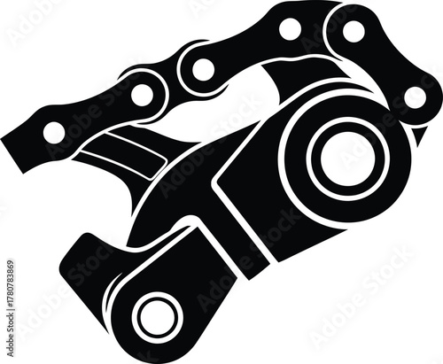 Detailed black and white illustration of a bicycle chain mechanism for engineering designs and projects