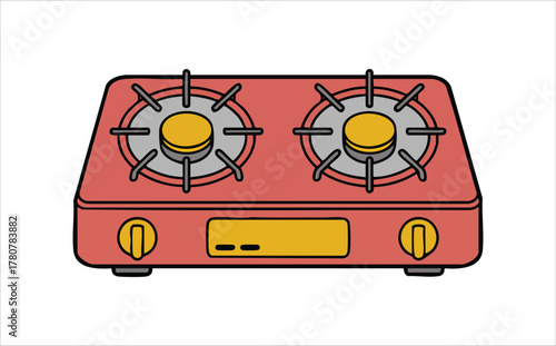 gas stove with burner and control knob vector art isolated on white background